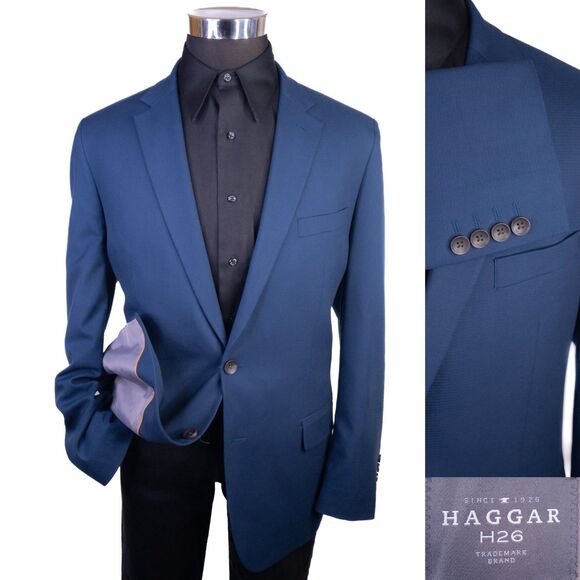 Haggar 44R Blue Tailored Fit H26 Mens Sport Coat Suit Jacket Blazer - Picture 1 of 14